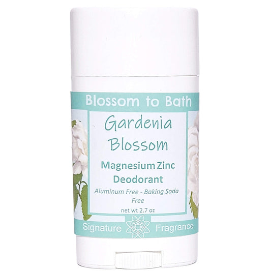 Buy Blossom to Bath Gardenia Blossom Magnesium Zinc Deodorant from Flowersong Soap Studio.   Natural Deodorant Protection with a Long Lasting Rich Sweet Floral Scent Made from Pure Botanicals and Butters .  Sweet Gardenia in a puff of blooming summer flowers