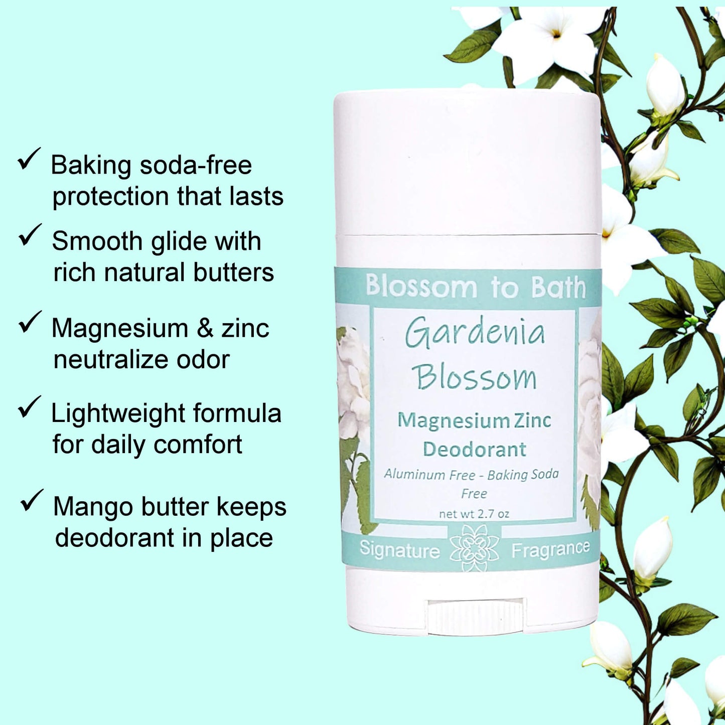 Gardenia Blossom Magnesium Zinc Deodorant (2.7 ounce) - Phthalate Free Fragrance