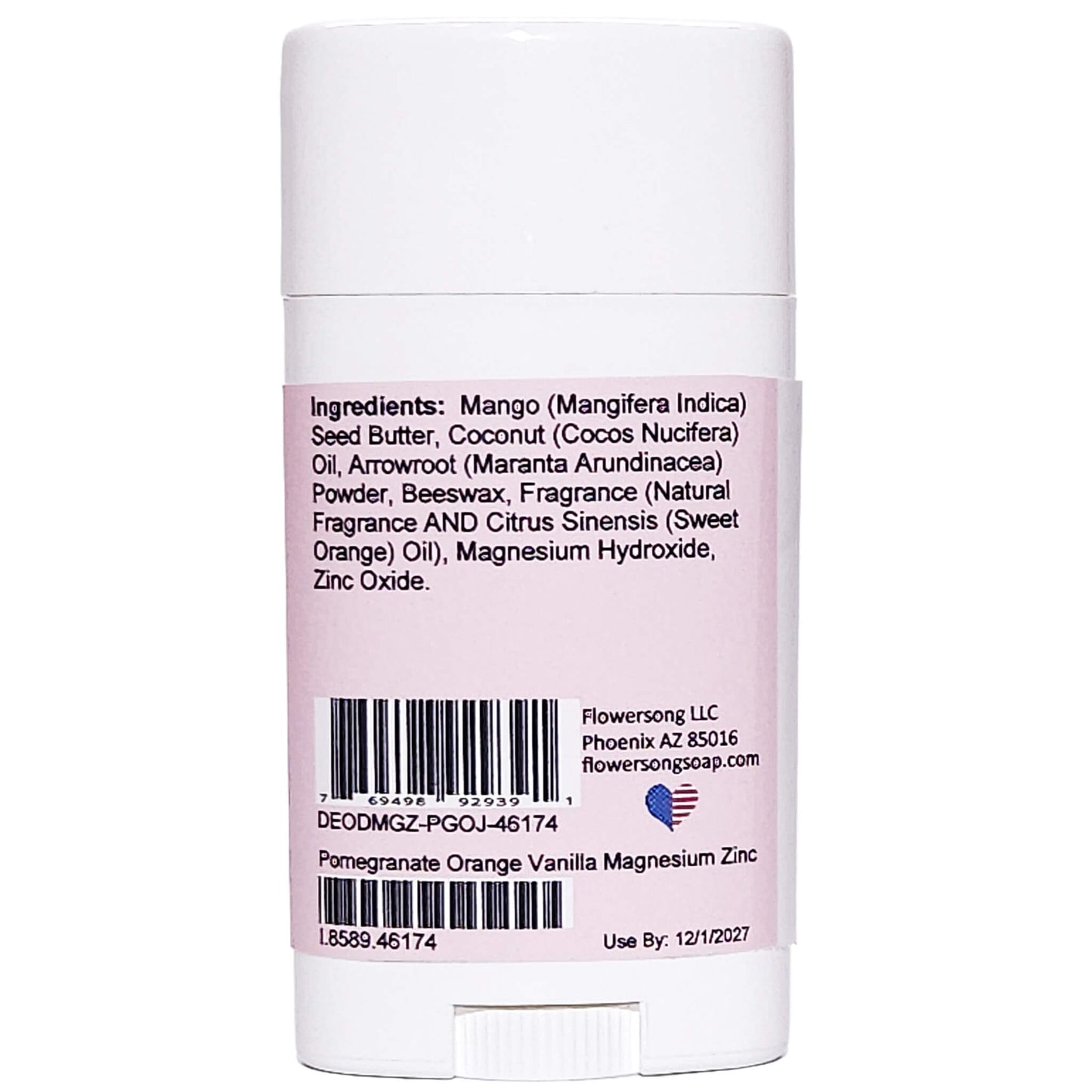 Pomegranate Orange Vanilla Magnesium Zinc Deodorant (2.7 ounce) - Natural Fragrance