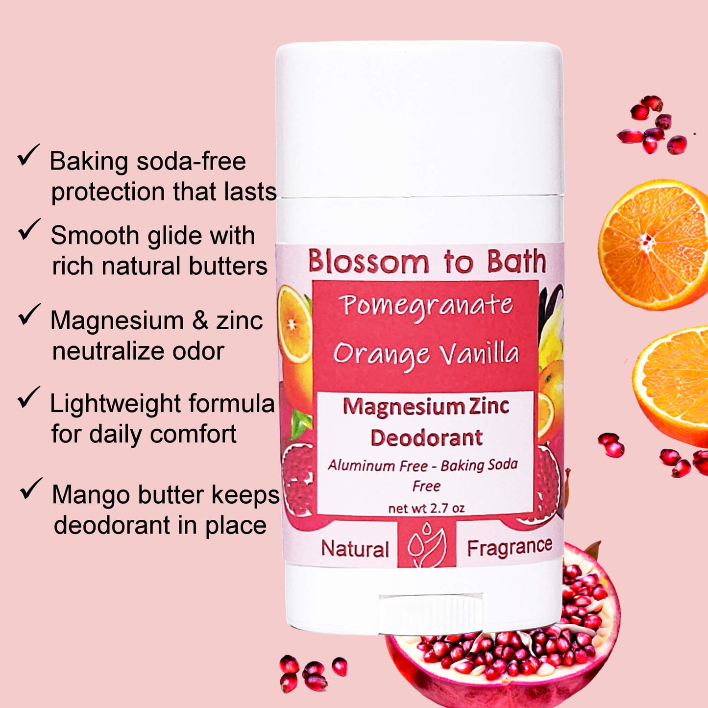 Pomegranate Orange Vanilla Magnesium Zinc Deodorant (2.7 ounce) - Natural Fragrance