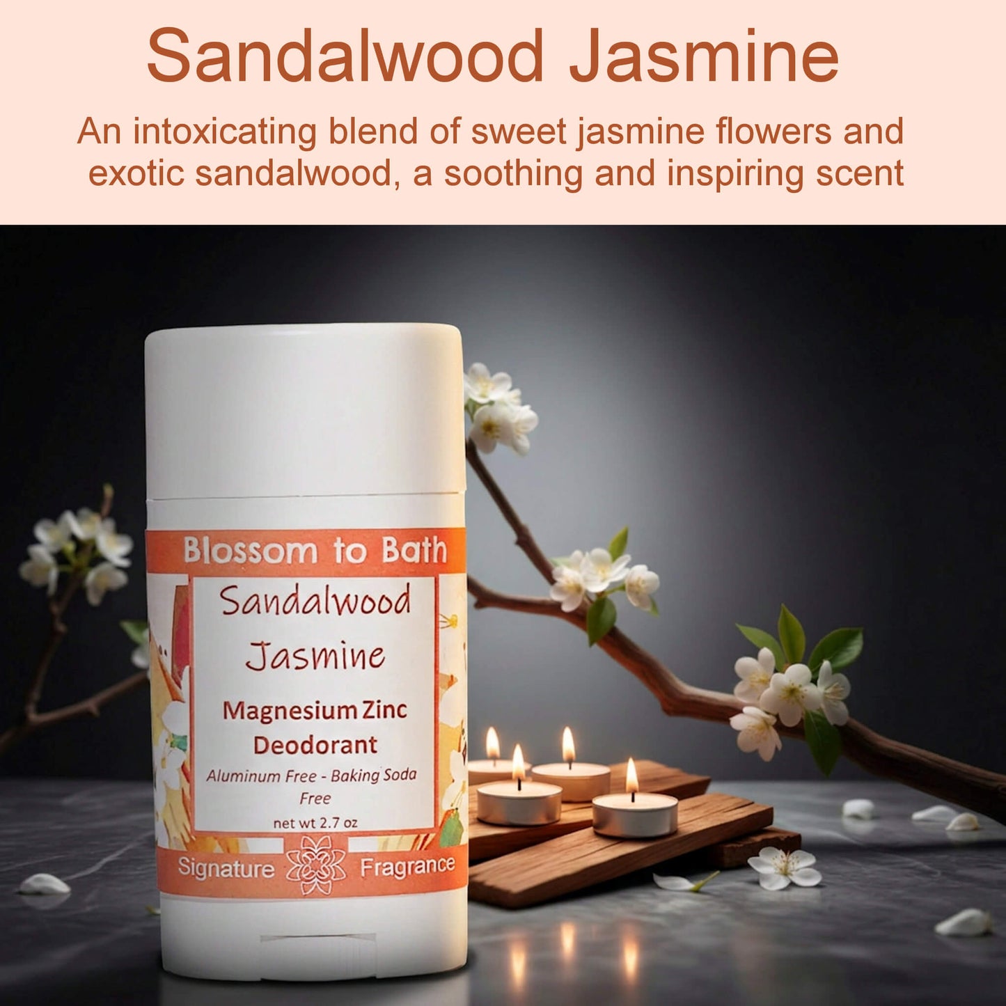 Sandalwood Jasmine Magnesium Zinc Deodorant (2.7 ounce) - Phthalate Free Fragrance