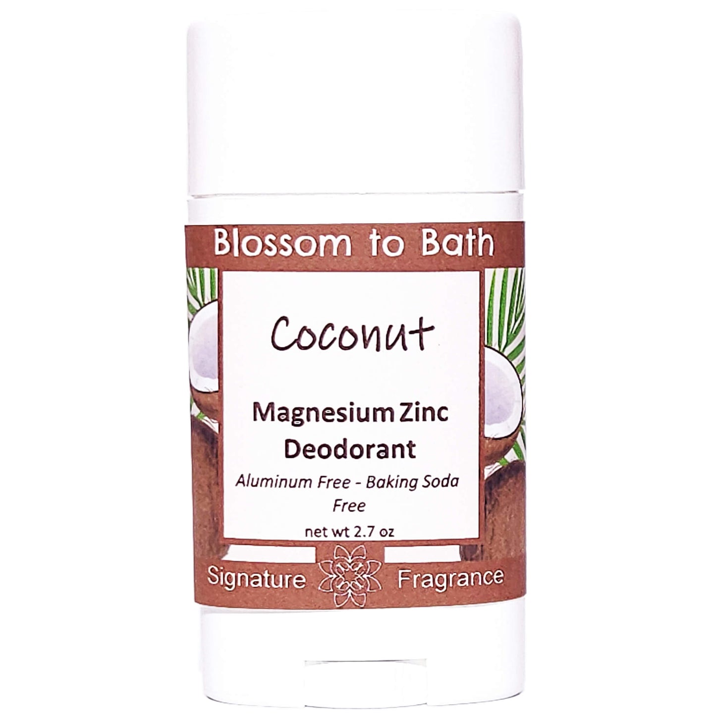 Buy Blossom to Bath Coconut Magnesium Zinc Deodorant from Flowersong Soap Studio.   Natural Deodorant Protection with a Long Lasting Fruity Coconut Scent Made from Pure Botanicals and Butters .  Bold coconut swirled with tropical fruit, creating a refreshing and sunny aroma that evokes a beachside ambiance.
