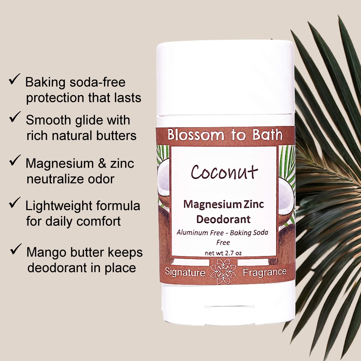 Coconut Magnesium Zinc Deodorant (2.7 ounce) - Phthalate Free Fragrance