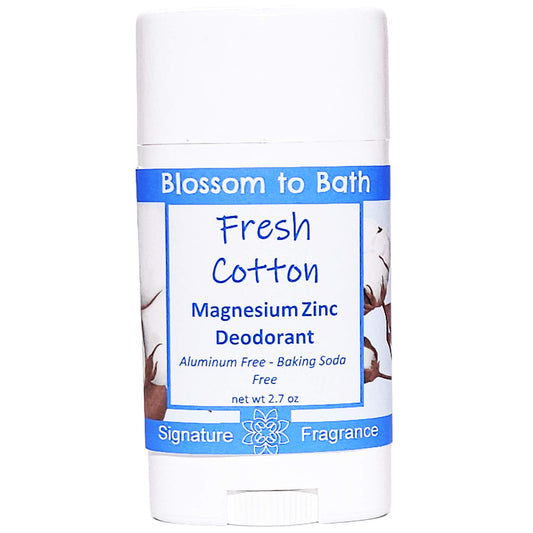 Buy Blossom to Bath Fresh Cotton Magnesium Zinc Deodorant from Flowersong Soap Studio.   Natural Deodorant Protection with a Long Lasting Fresh Cotton Scent Made from Pure Botanicals and Butters .  Smells like clean sheets drying in a breeze of spring blossoms.