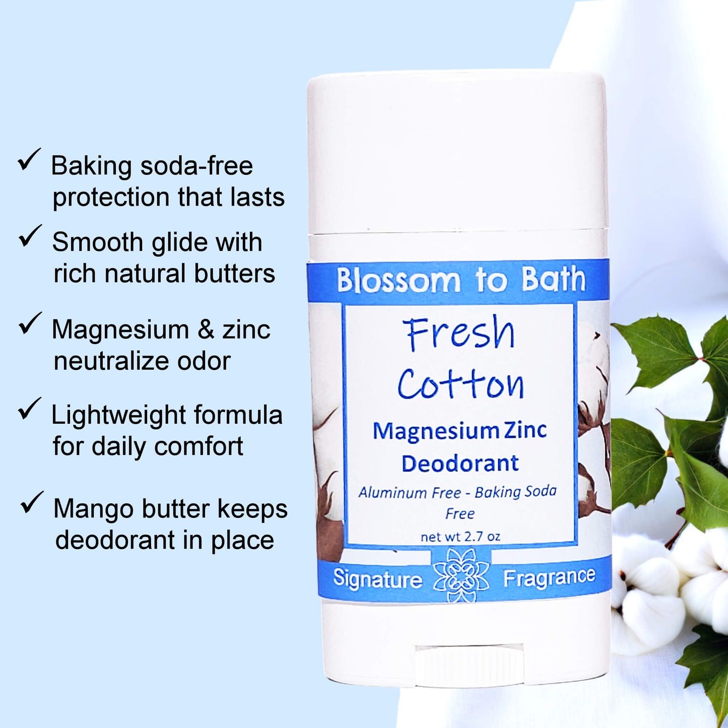 Fresh Cotton Magnesium Zinc Deodorant (2.7 ounce) - Phthalate Free Fragrance