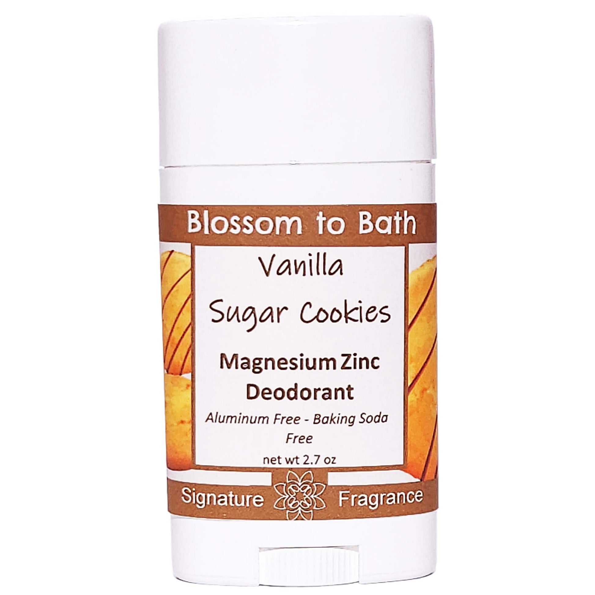 Buy Blossom to Bath Vanilla Sugar Cookies Magnesium Zinc Deodorant from Flowersong Soap Studio.   Natural Deodorant Protection with a Long Lasting Rich Vanilla Scent Made from Pure Botanicals and Butters .  Captures the irresistible aroma of freshly baked cookies, rich with buttercream frosting and sweet vanilla.