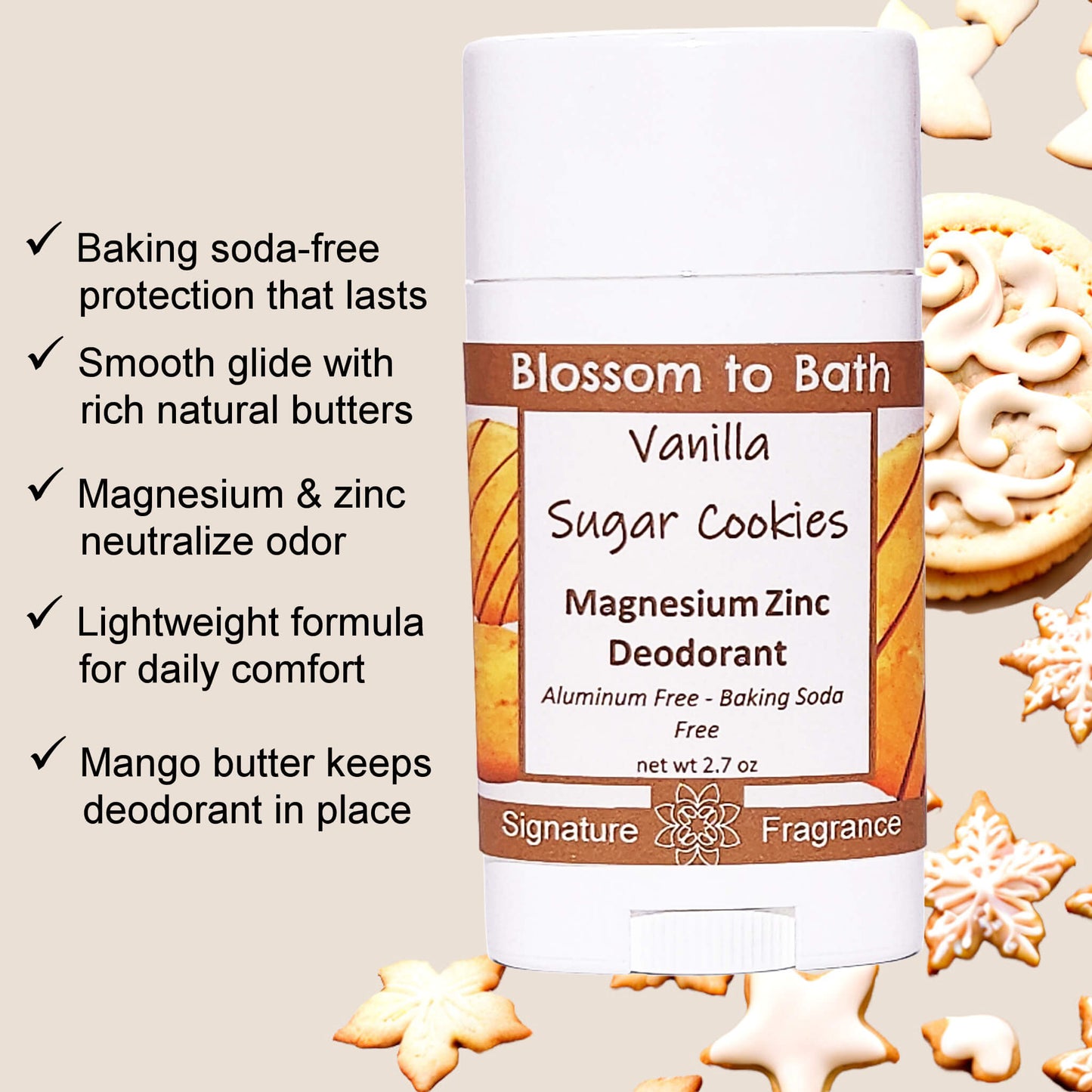Vanilla Sugar Cookies Magnesium Zinc Deodorant (2.7 ounce) - Signature Fragrance