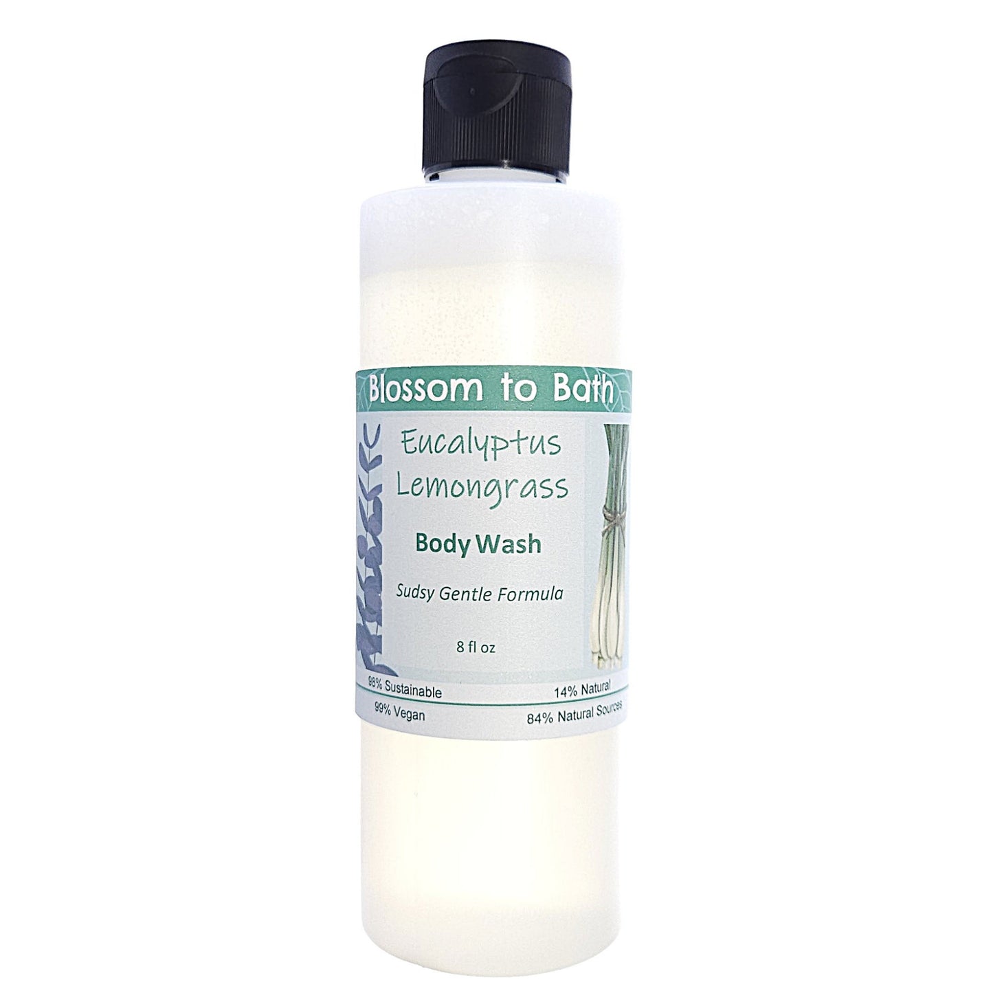 Buy Blossom to Bath Eucalyptus Lemongrass Body Wash from Flowersong Soap Studio.   Get Smooth Silky Skin With Luxurious Herbal Lemon Scented Gentle Cleansers That Are Super Sudsy .  Fresh, sweet herbally clean scent of lemongrass and bracing Eucalyptus.