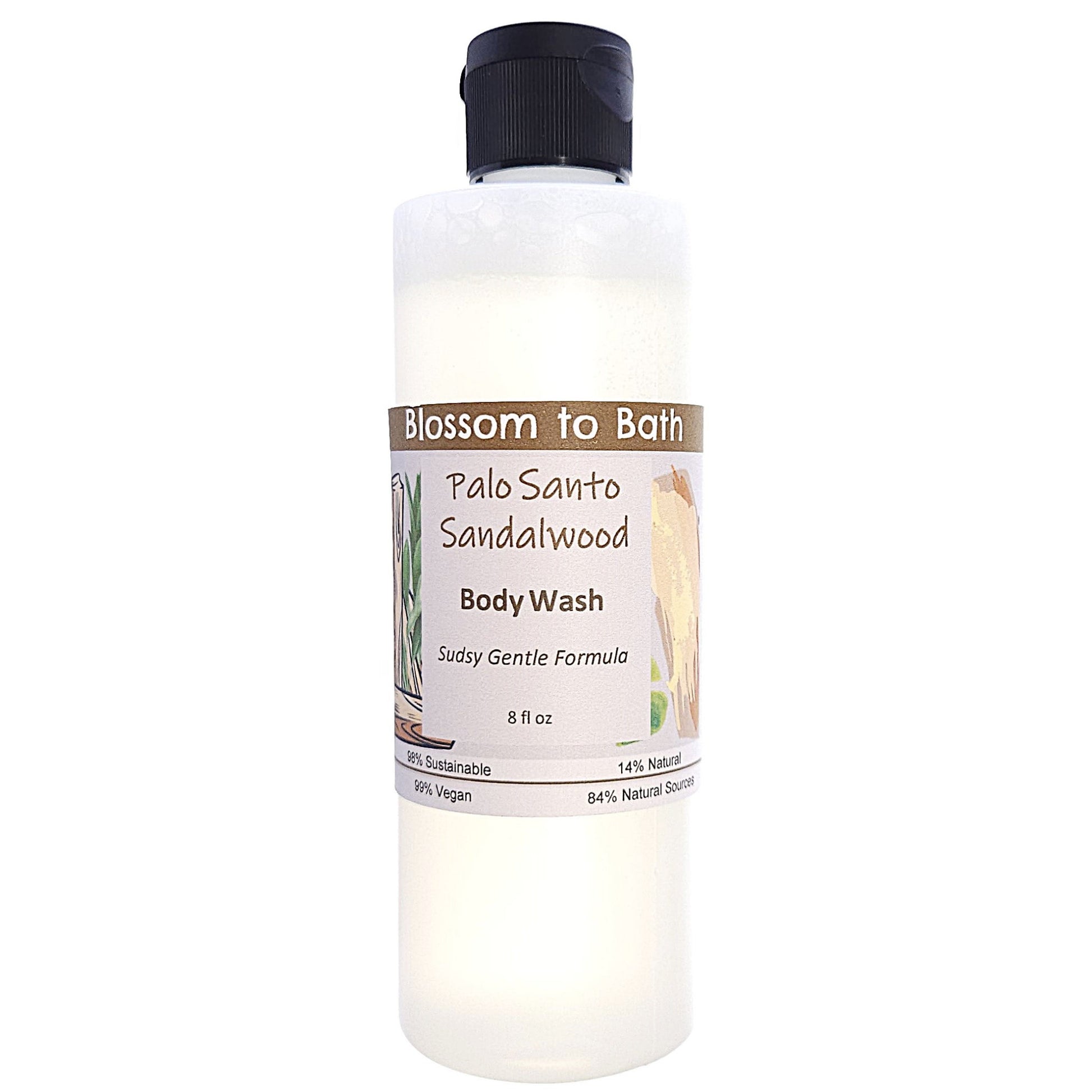 Buy Blossom to Bath Palo Santo Sandalwood Body Wash from Flowersong Soap Studio.   Get Smooth Silky Skin With Luxurious Warm Woody Scented Gentle Cleansers That Are Super Sudsy .  A journey into the sacred, the exotic tones of this special blend resonate with warm woodiness that adds an uplifting vibration.