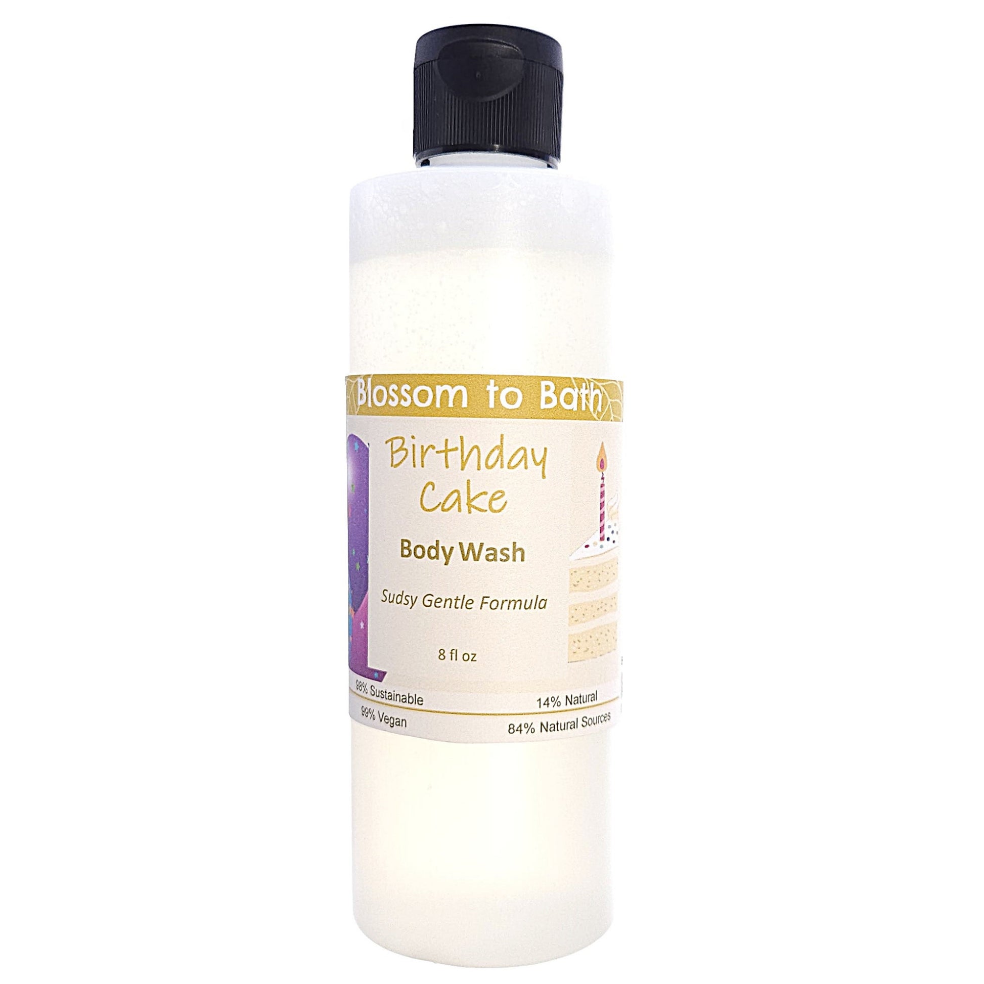 Buy Blossom to Bath Birthday Cake Body Wash from Flowersong Soap Studio.   Get Smooth Silky Skin With Luxurious Vanilla Buttercream Scented Gentle Cleansers That Are Super Sudsy .  The essence of a vanilla buttercream frosted birthday cake.