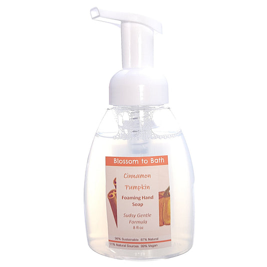 Buy Blossom to Bath Cinnamon Pumpkin Foaming Hand Soap from Flowersong Soap Studio.   Clean Hands Without Drying In A Convenient Sweet Cinnamon Pumpkin Scented Foaming Pump .  An engaging, cheerful scent filled with sweet vanilla and warm spice.