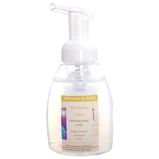 Buy Blossom to Bath Birthday Cake Foaming Hand Soap from Flowersong Soap Studio.   Clean Hands Without Drying In A Convenient Luxurious Vanilla Buttercream Scented Foaming Pump .  The essence of a vanilla buttercream frosted birthday cake.