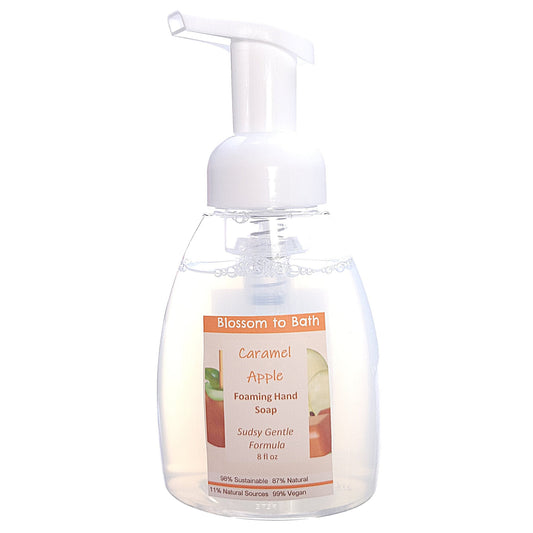 Buy Blossom to Bath Caramel Apple Foaming Hand Soap from Flowersong Soap Studio.   Clean Hands Without Drying In A Convenient Candy Apple Scented Foaming Pump .  Bright fresh apple and warm rich caramel - a joyful combination of crisp fruit wrapped in decadent sweetness.