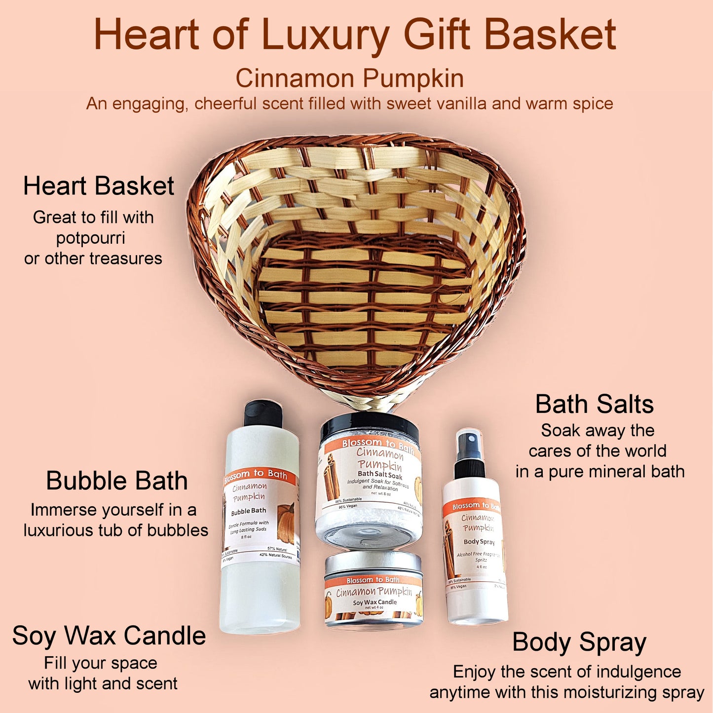 Cinnamon Pumpkin Heart of Luxury Gift Basket - Phthalate Free Fragrance