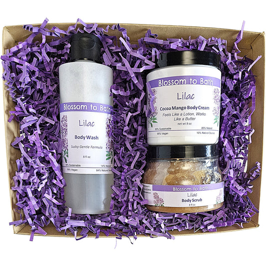 Buy Blossom to Bath Lilac Blossom and Glow Gift Set from Flowersong Soap Studio.   The Most Luxurious Set Of Lilac Scented Self Care Anyone Would Love To Receive .  The scent of a freshly blooming lilac bush, the embodiment of spring flowers.