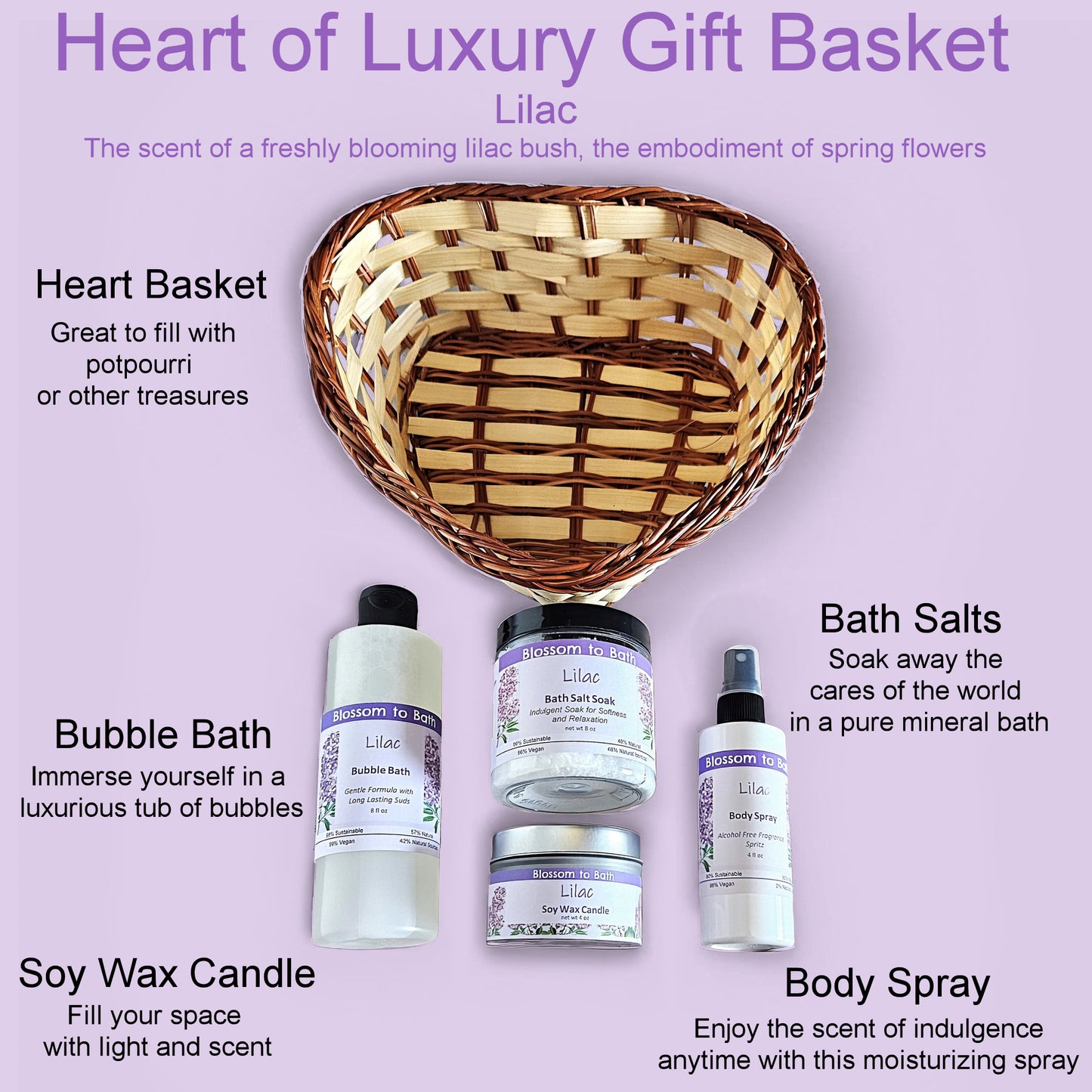 Lilac Heart of Luxury Gift Basket - Phthalate Free Fragrance