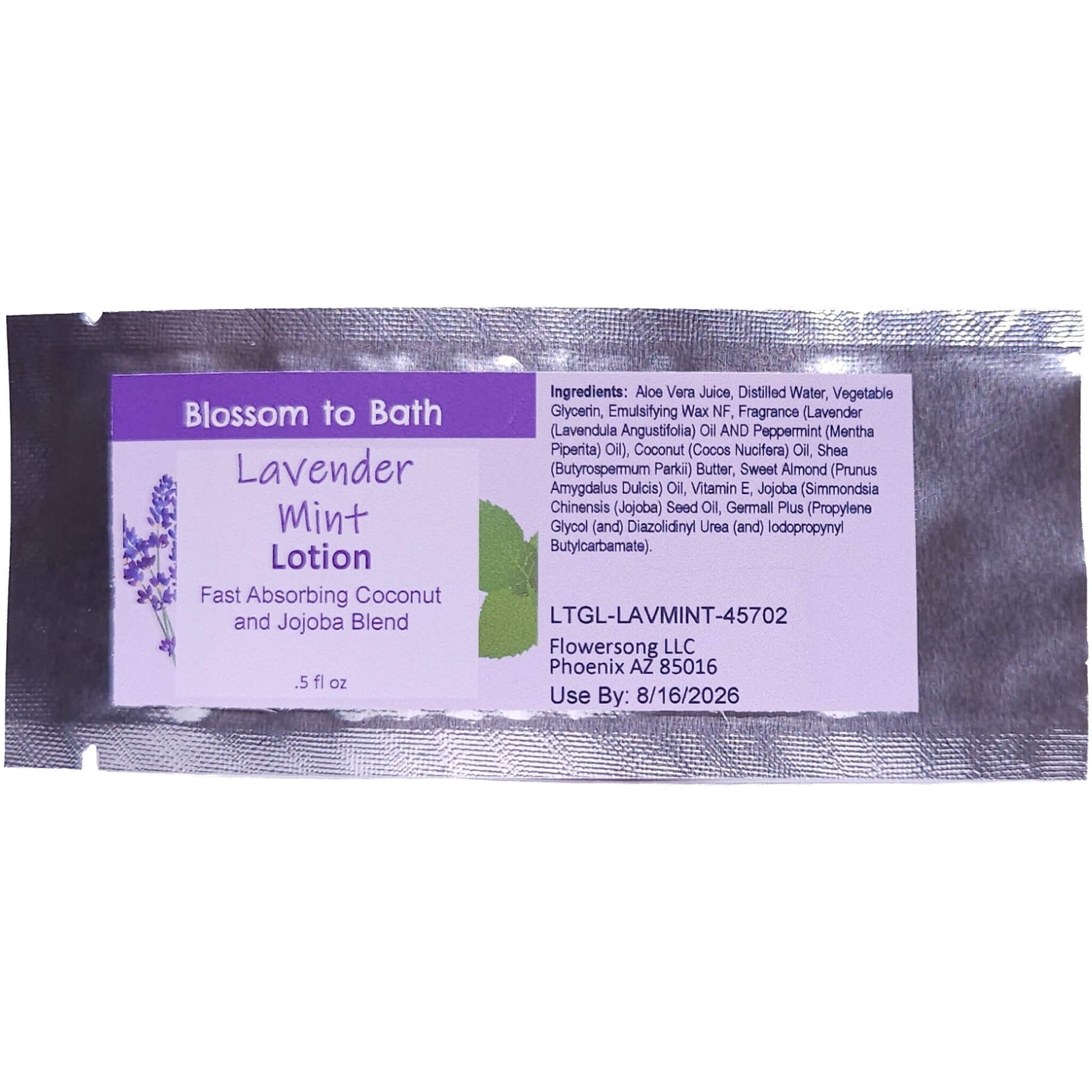 Buy Blossom to Bath Lavender Mint Lotion from Flowersong Soap Studio.   Daily Use Lotion with a Minty Lavender Scent that Soaks in Quickly to Soften and Smooth Skin .  A cheerfully relaxing combination of lavender and peppermint.