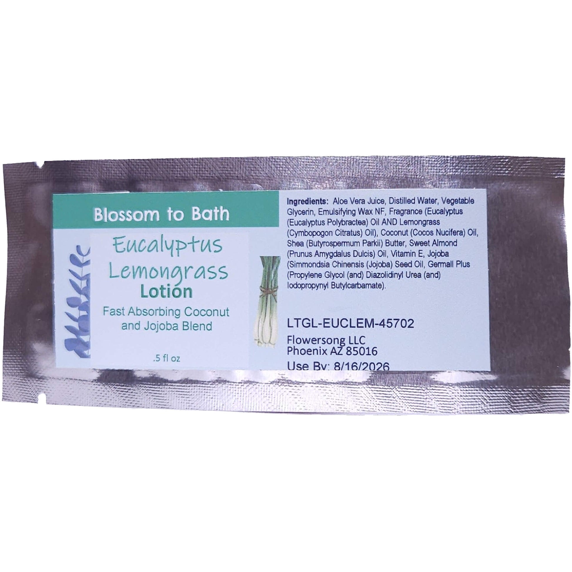 Buy Blossom to Bath Eucalyptus Lemongrass Lotion from Flowersong Soap Studio.   Daily Use Lotion with a Herbal Lemon Scent that Soaks in Quickly to Soften and Smooth Skin .  Fresh, sweet herbally clean scent of lemongrass and bracing Eucalyptus.