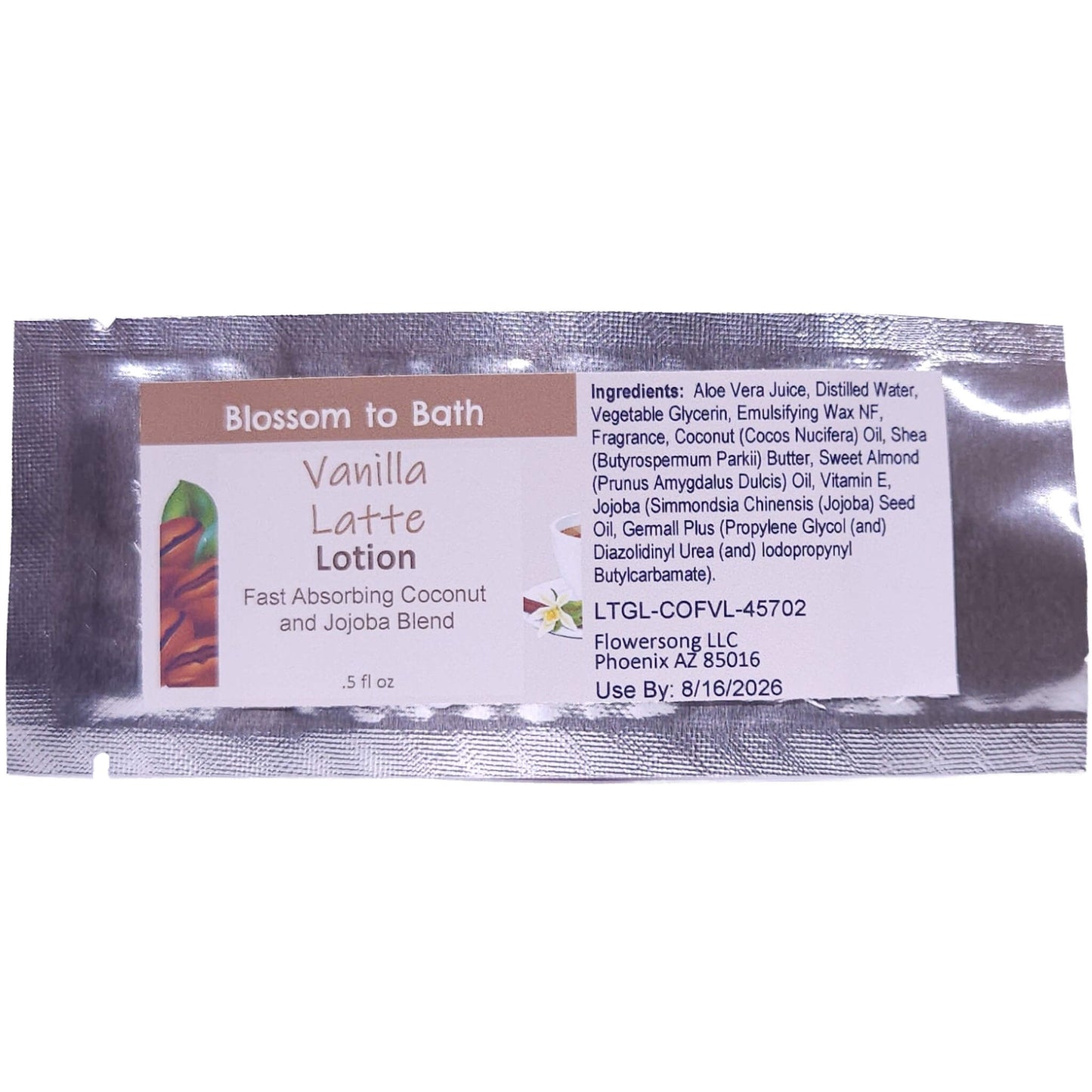 Buy Blossom to Bath Vanilla Latte Lotion from Flowersong Soap Studio.   Daily Use Lotion with a Vanilla Coffee Scent that Soaks in Quickly to Soften and Smooth Skin .  Sweetened vanilla combines with rich coffee to form the classic latte scent.