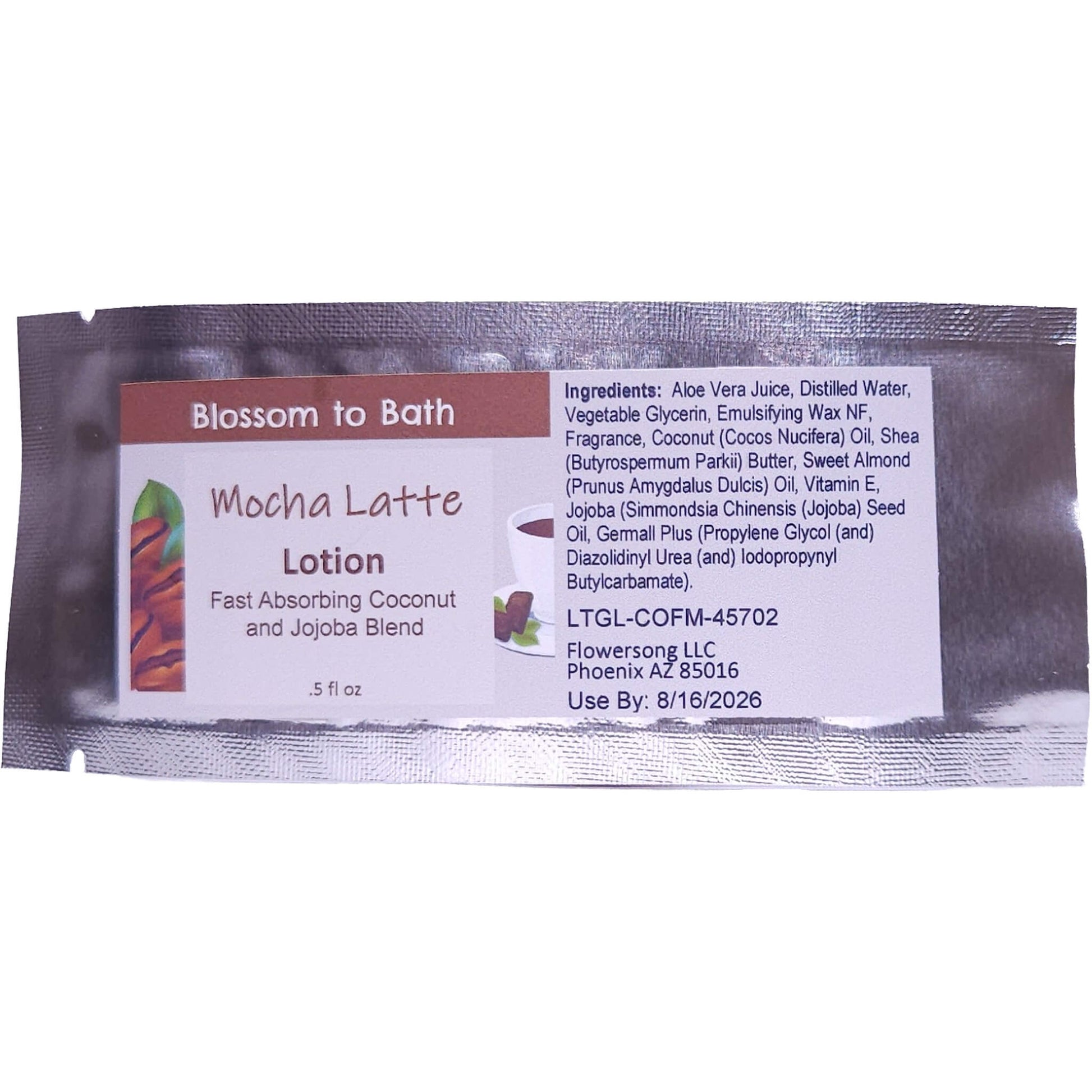 Buy Blossom to Bath Mocha Latte Lotion from Flowersong Soap Studio.   Daily Use Lotion with a Chocolate and Coffee Scent that Soaks in Quickly to Soften and Smooth Skin .  Deep rich chocolate and fragrant coffee combine to form this gourmet coffee scent.