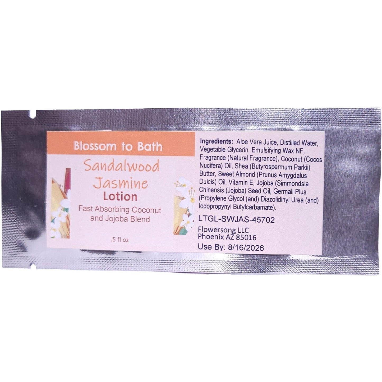 Buy Blossom to Bath Sandalwood Jasmine Lotion from Flowersong Soap Studio.   Daily Use Lotion with a Warm Woody Scent that Soaks in Quickly to Soften and Smooth Skin .  Floral jasmine meets earthy sandalwood to create a soul stirring blend.