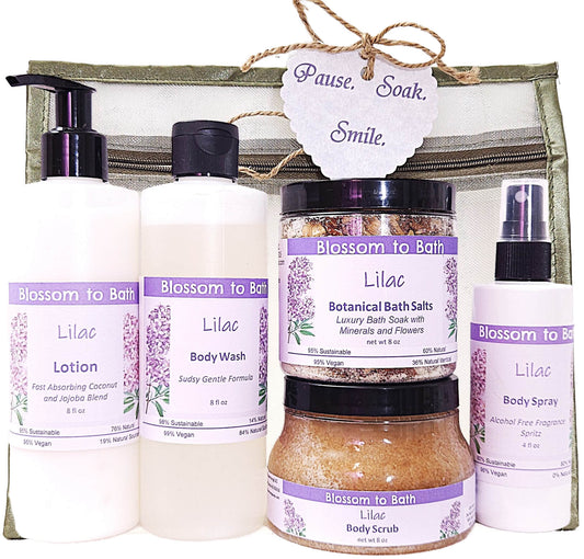 Buy Blossom to Bath Lilac Luxury Spa Gift Set from Flowersong Soap Studio.   Wrap Someone (or Yourself) in Lilac Love .  The embodiment of spring flowers in the scent of a freshly blooming lilac bush