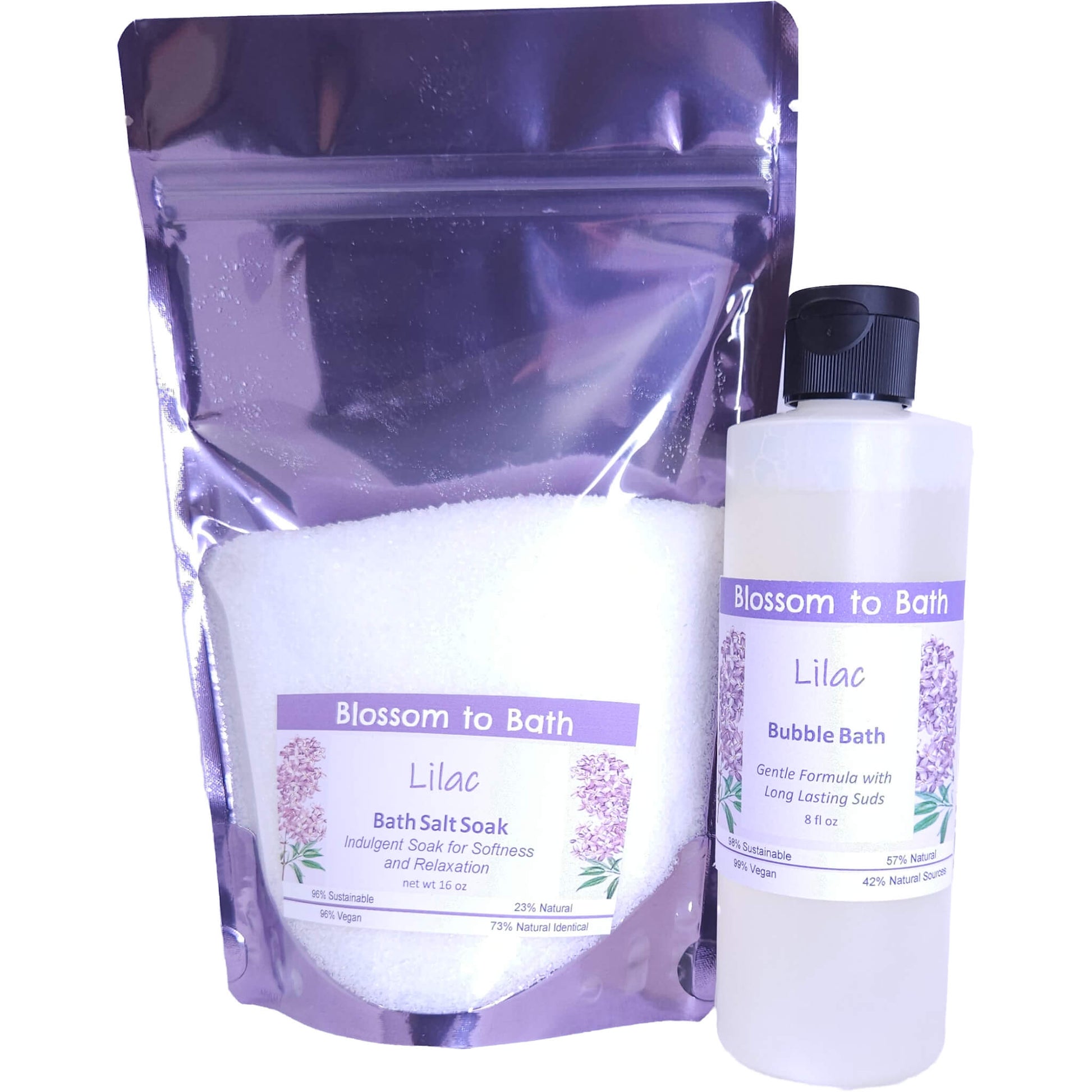 Buy Blossom to Bath Lilac Salt & Bubble Bundle from Flowersong Soap Studio.   .  The embodiment of spring flowers in the scent of a freshly blooming lilac bush