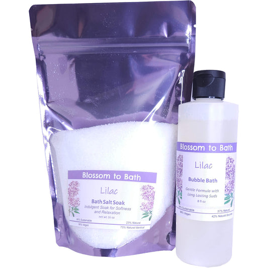 Buy Blossom to Bath Lilac Salt & Bubble Bundle from Flowersong Soap Studio.   .  The embodiment of spring flowers in the scent of a freshly blooming lilac bush