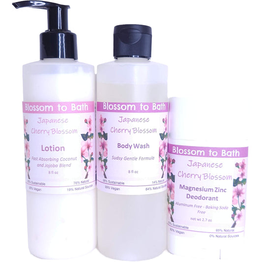 Buy Blossom to Bath Japanese Cherry Blossom Daily Essentials Bundle from Flowersong Soap Studio.   Your Daily Ritual, Scented with Japanese Cherry Blossom Confidence .  A sophisticated and rich cherry blossom fragrance that is oriental and sensual.
