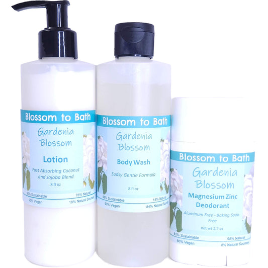 Buy Blossom to Bath Gardenia Blossom Daily Essentials Bundle from Flowersong Soap Studio.   Your Daily Ritual, Scented with Gardenia Blossom Confidence .  Sweet Gardenia in a puff of blooming summer flowers