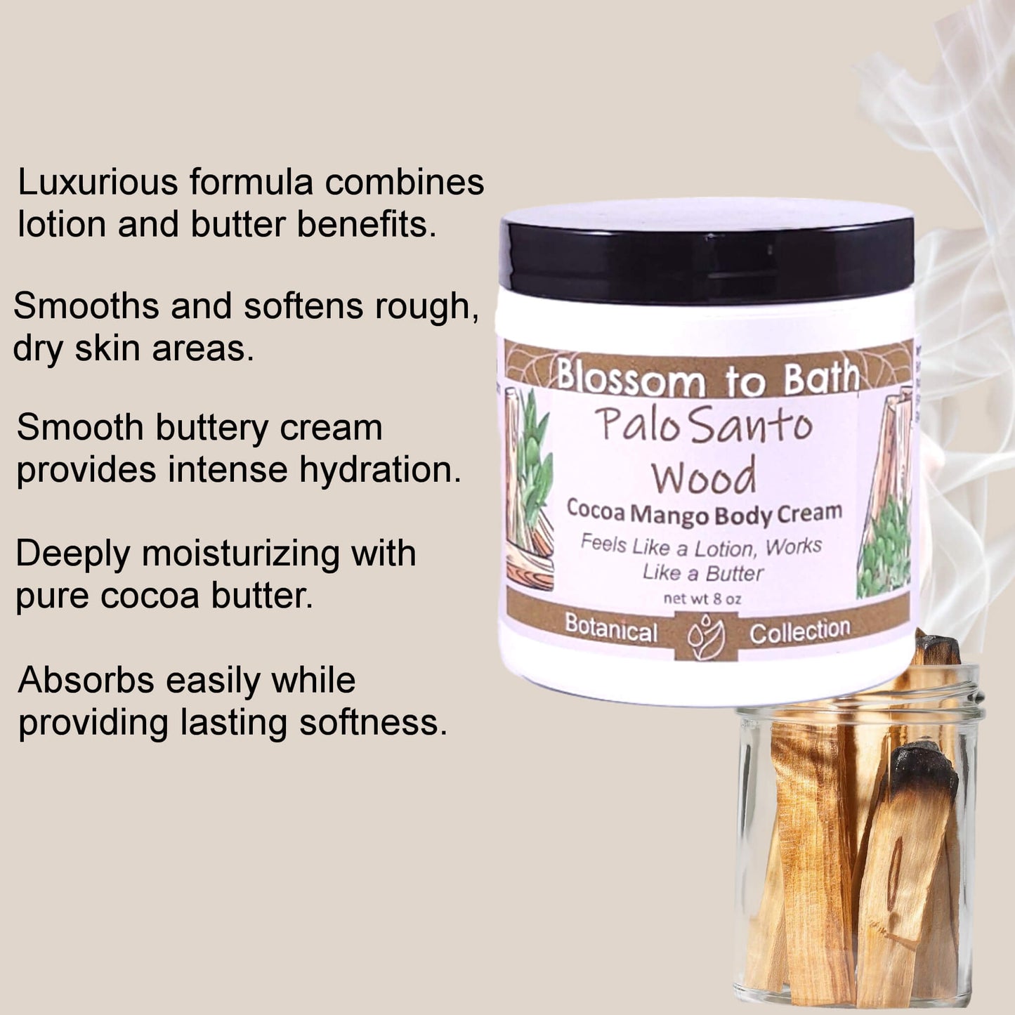 Palo Santo Wood Cocoa Mango Body Cream (8 Ounce) - Natural Fragrance