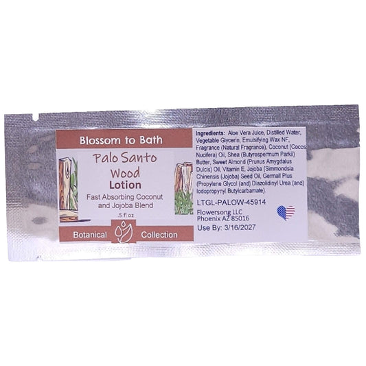 Buy Blossom to Bath Palo Santo Wood Lotion from Flowersong Soap Studio.   Daily Use Lotion with a Warm Woody Scent that Soaks in Quickly to Soften and Smooth Skin .  Soulful warm Palo Santo blends with spices and herbs accented with Sandalwood.