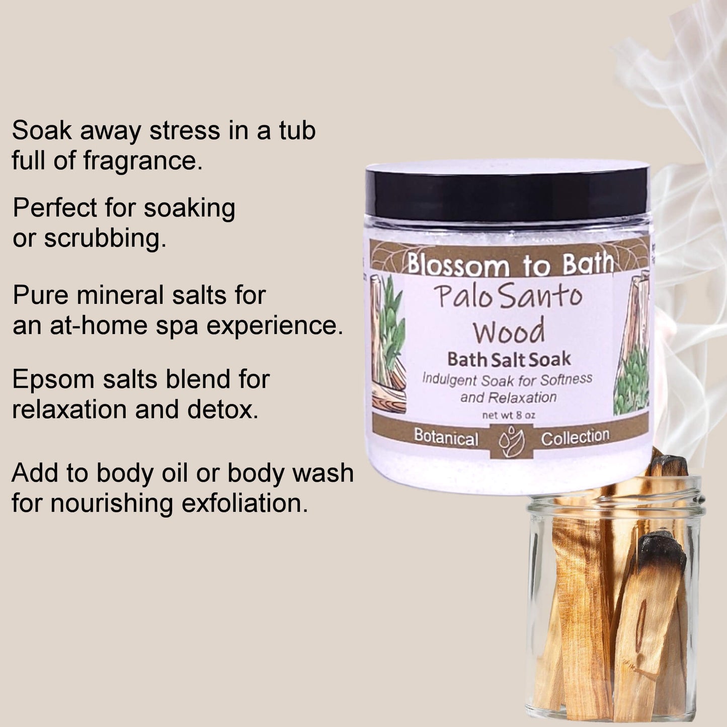 Palo Santo Wood Bath Salt Soak (8 ounce) - Natural Fragrance
