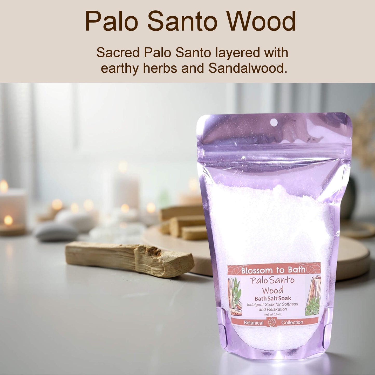 Palo Santo Wood Bath Salt Soak (16 ounce) - Natural Fragrance