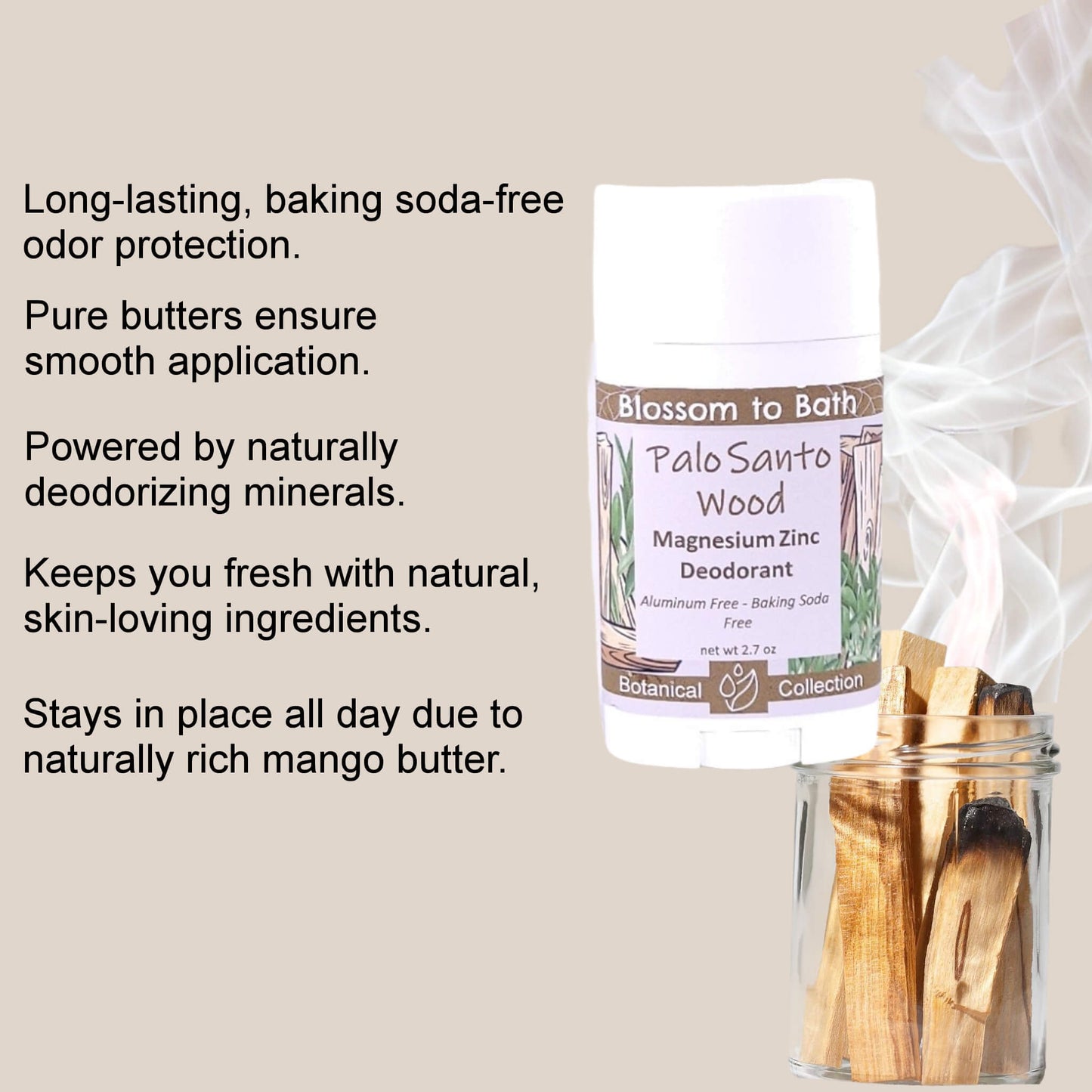 Palo Santo Wood Magnesium Zinc Deodorant (2.7 ounce) - Natural Fragrance