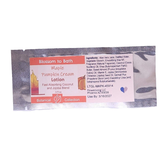 Buy Blossom to Bath Maple Pumpkin Cream Lotion from Flowersong Soap Studio.   Daily Use Lotion with a Warm Maple and Spice Scent that Soaks in Quickly to Soften and Smooth Skin .  A delightful scent of fresh baked pumpkin spice bread smothered in maple syrup and whipped cream.