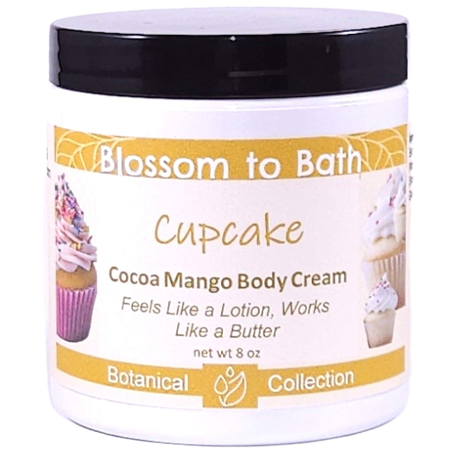 Buy Blossom to Bath Cupcake Cocoa Mango Body Cream from Flowersong Soap Studio.   Rich Body Cream with Vanilla Cupcake Scented Butters Softens Even the Roughest Skin All Day .  The essence of a vanilla buttercream frosted bakery fresh cupcake.
