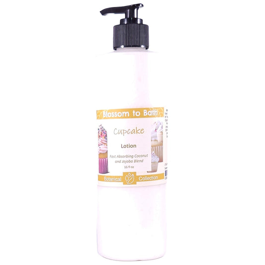 Buy Blossom to Bath Cupcake Lotion from Flowersong Soap Studio.   Daily Use Lotion with a Vanilla Cupcake Scent that Soaks in Quickly to Soften and Smooth Skin .  The essence of a vanilla buttercream frosted bakery fresh cupcake.
