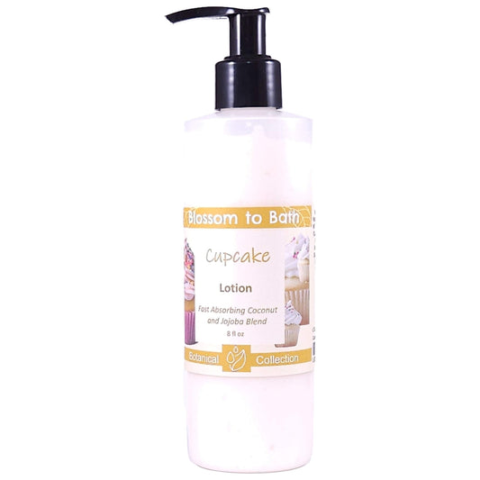 Buy Blossom to Bath Cupcake Lotion from Flowersong Soap Studio.   Daily Use Lotion with a Vanilla Cupcake Scent that Soaks in Quickly to Soften and Smooth Skin .  The essence of a vanilla buttercream frosted bakery fresh cupcake.