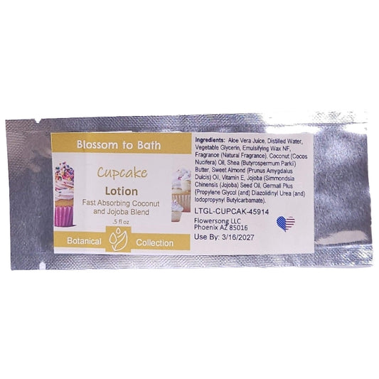 Buy Blossom to Bath Cupcake Lotion from Flowersong Soap Studio.   Daily Use Lotion with a Vanilla Cupcake Scent that Soaks in Quickly to Soften and Smooth Skin .  The essence of a vanilla buttercream frosted bakery fresh cupcake.