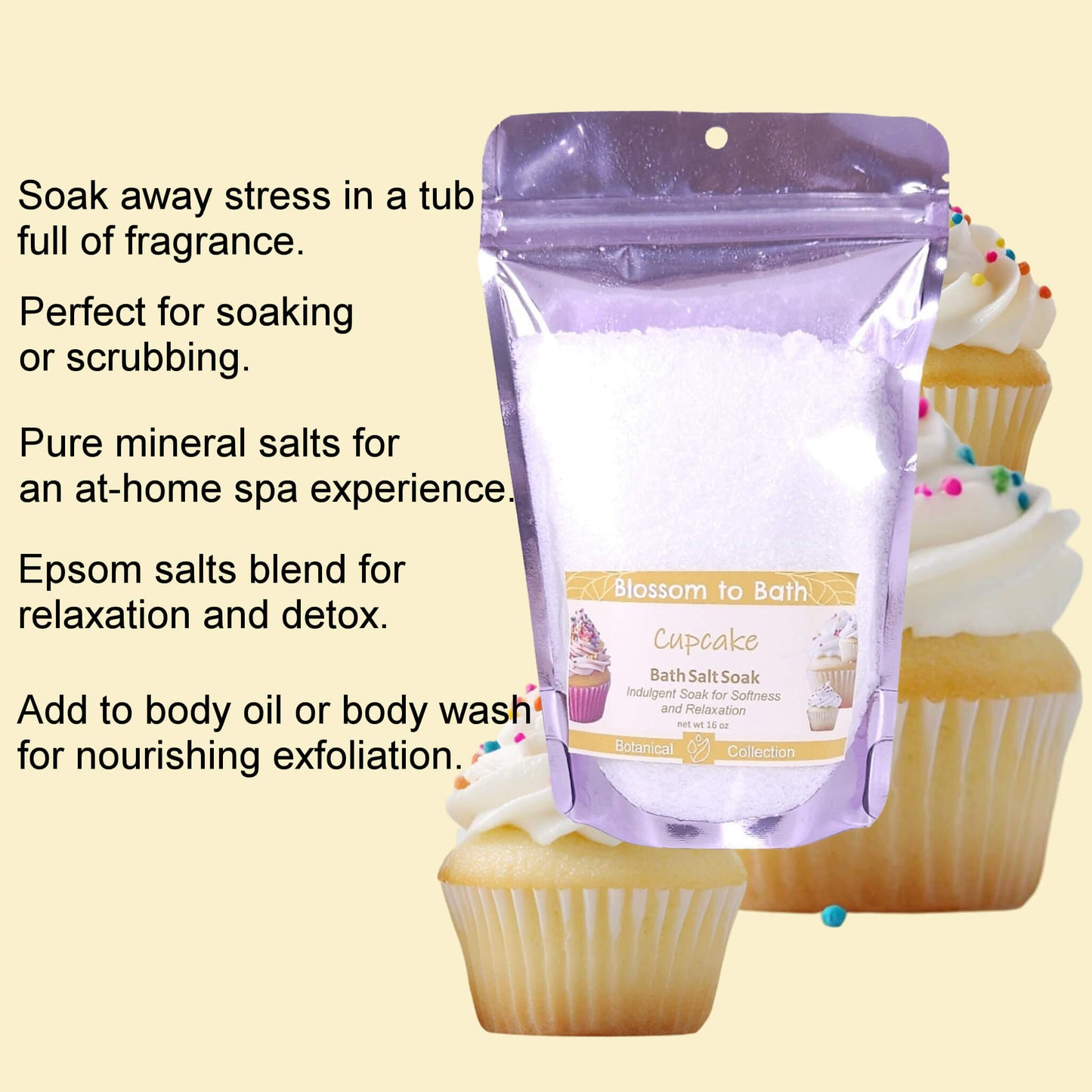 Cupcake Bath Salt Soak (16 ounce) - Natural Fragrance