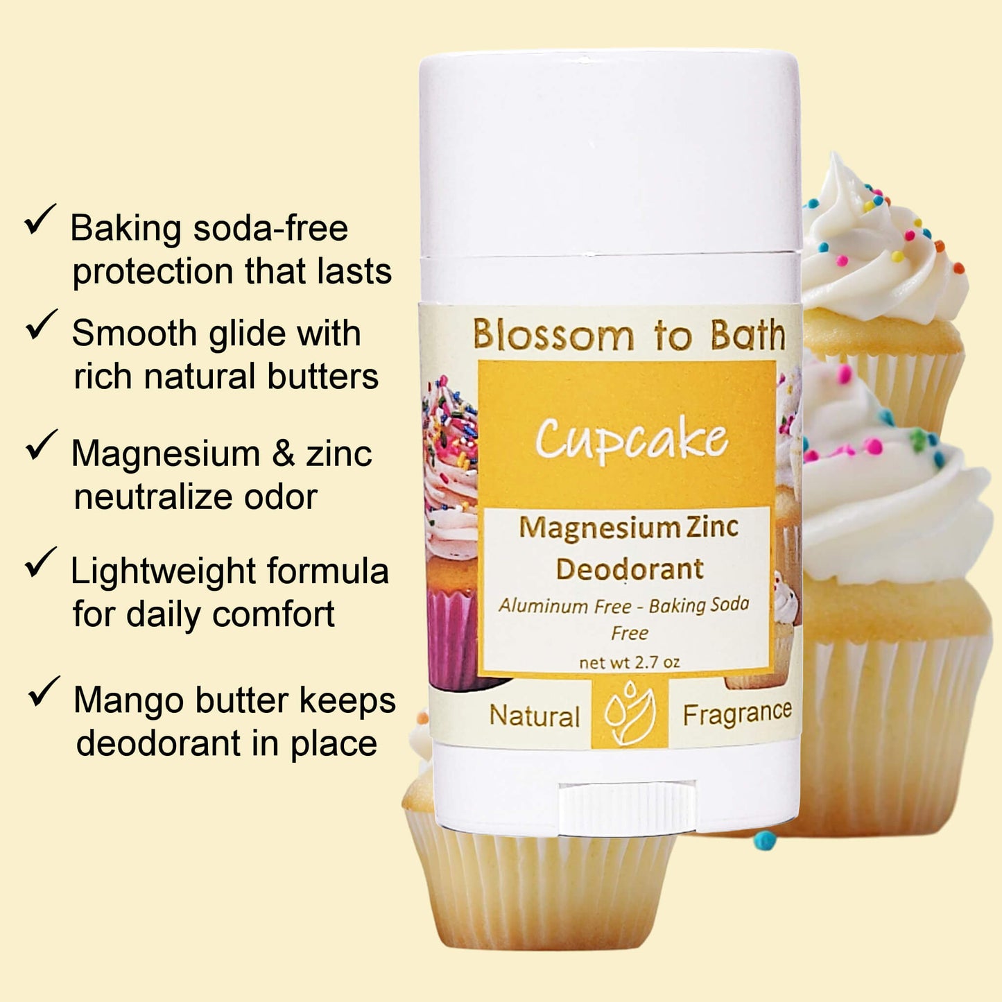 Cupcake Magnesium Zinc Deodorant (2.7 ounce) - Natural Fragrance