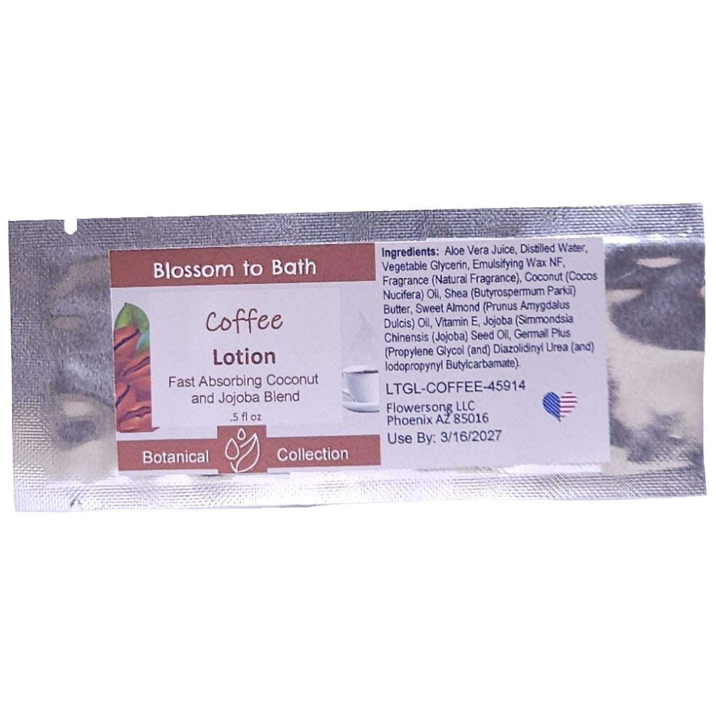 Buy Blossom to Bath Coffee Lotion from Flowersong Soap Studio.   Daily Use Lotion with a Fresh Brewed Coffee Scent that Soaks in Quickly to Soften and Smooth Skin .  Dark roast coffee laced with hints of cream and sugar.