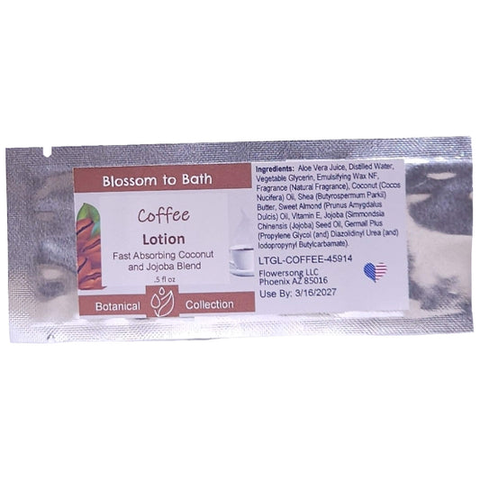 Buy Blossom to Bath Coffee Lotion from Flowersong Soap Studio.   Daily Use Lotion with a Fresh Brewed Coffee Scent that Soaks in Quickly to Soften and Smooth Skin .  Dark roast coffee laced with hints of cream and sugar.