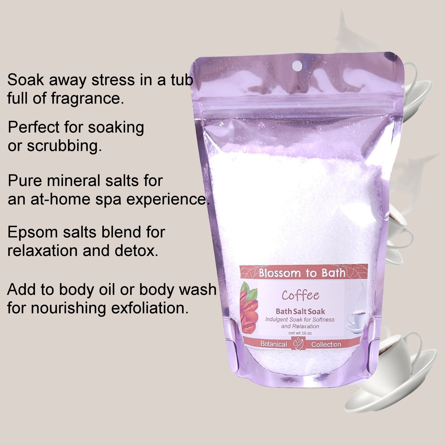 Coffee Bath Salt Soak (16 ounce) - Natural Fragrance