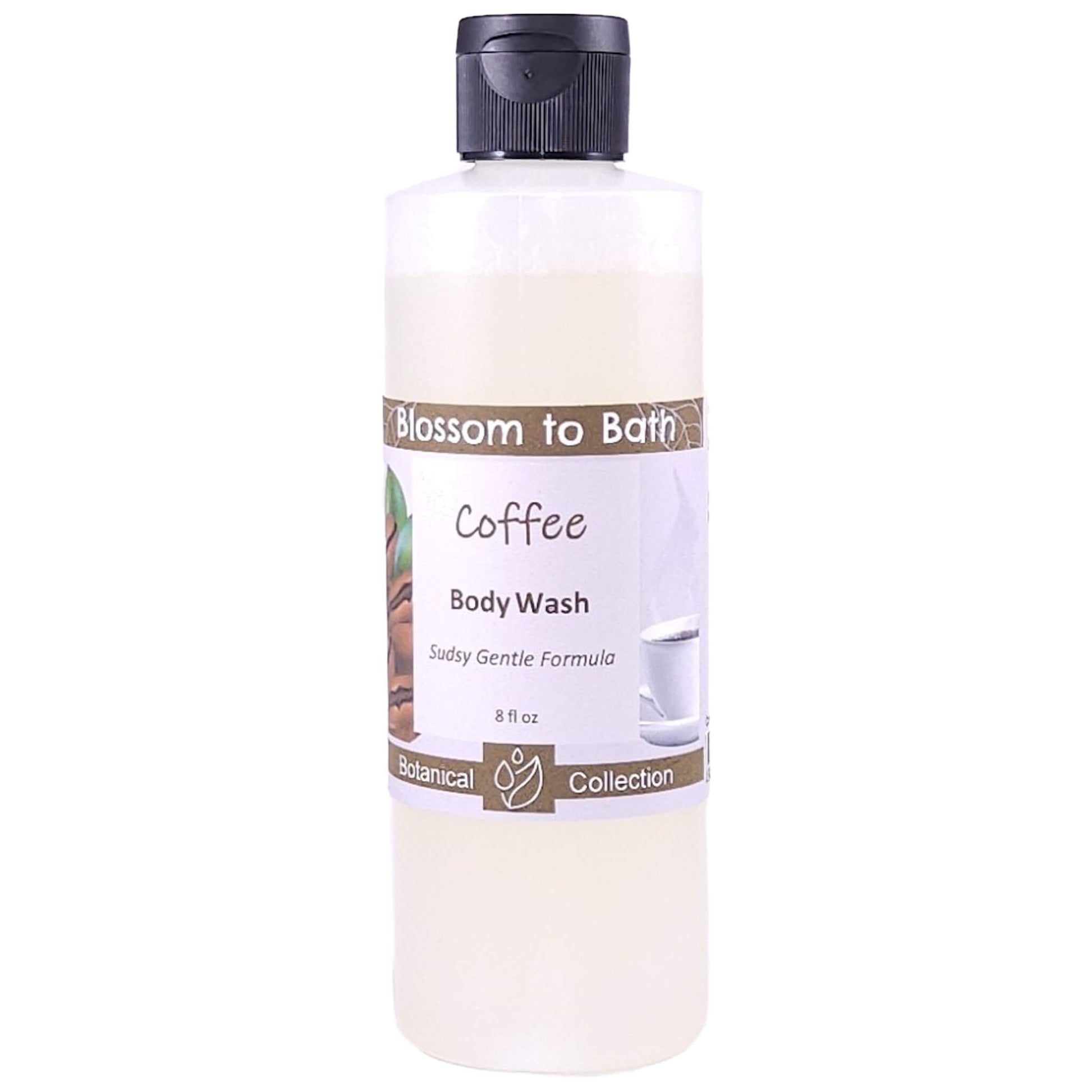 Buy Blossom to Bath Coffee Body Wash from Flowersong Soap Studio.   Gentle Body Wash for Refreshed and Silky Skin with a Super Sudsy Luxurious Fresh Brewed Coffee Scent .  Dark roast coffee laced with hints of cream and sugar.