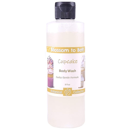 Buy Blossom to Bath Cupcake Body Wash from Flowersong Soap Studio.   Gentle Body Wash for Refreshed and Silky Skin with a Super Sudsy Luxurious Vanilla Cupcake Scent .  The essence of a vanilla buttercream frosted bakery fresh cupcake.