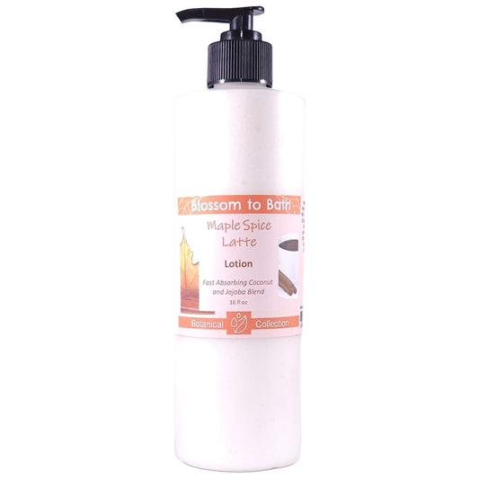 Buy Blossom to Bath Maple Spice Latte Lotion from Flowersong Soap Studio.   Daily Use Lotion with a Sweet Spice and Coffee Scent that Soaks in Quickly to Soften and Smooth Skin .  A creamy blend of maple spice and roasted coffee that smells like a cozy fall latte. Sweet, warm, and bakery-inspired — it’s the scent of autumn comfort in a cup.