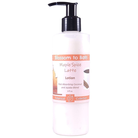 Buy Blossom to Bath Maple Spice Latte Lotion from Flowersong Soap Studio.   Daily Use Lotion with a Sweet Spice and Coffee Scent that Soaks in Quickly to Soften and Smooth Skin .  A creamy blend of maple spice and roasted coffee that smells like a cozy fall latte. Sweet, warm, and bakery-inspired — it’s the scent of autumn comfort in a cup.