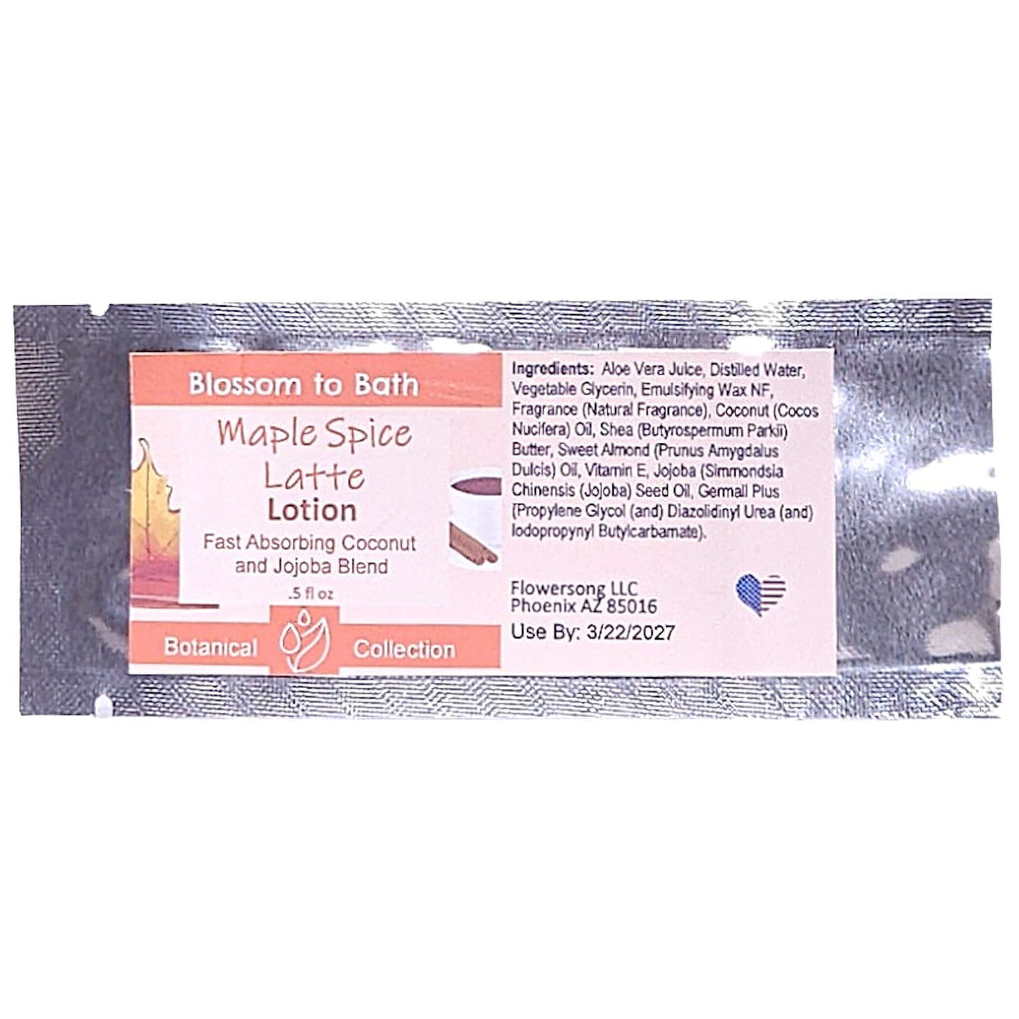 Buy Blossom to Bath Maple Spice Latte Lotion from Flowersong Soap Studio.   Daily Use Lotion with a Sweet Spice and Coffee Scent that Soaks in Quickly to Soften and Smooth Skin .  A creamy blend of maple spice and roasted coffee that smells like a cozy fall latte. Sweet, warm, and bakery-inspired — it’s the scent of autumn comfort in a cup.